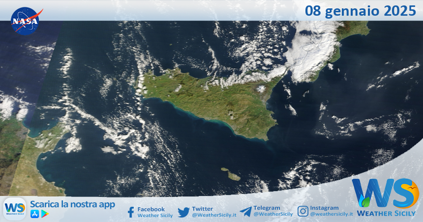 Meteo Sicilia: immagine satellitare Nasa di mercoledì 08 gennaio 2025