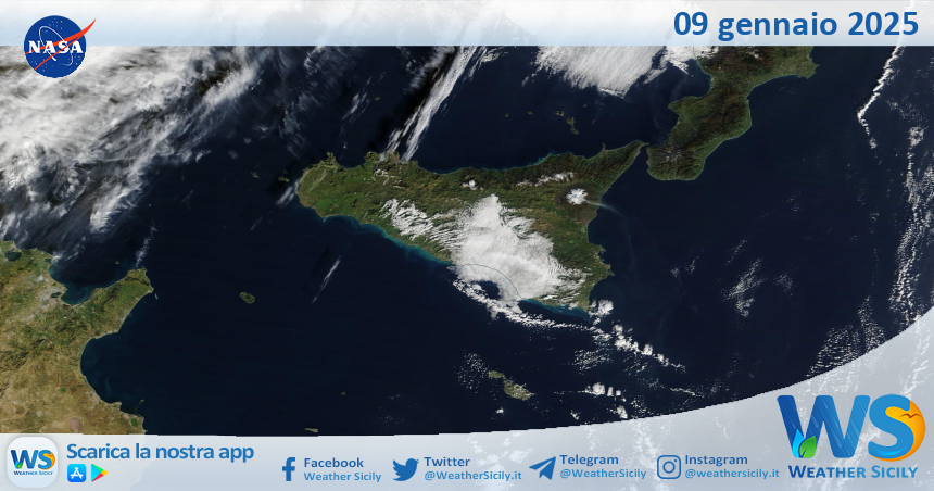 Meteo Sicilia: immagine satellitare Nasa di giovedì 09 gennaio 2025