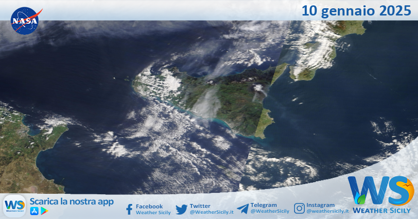 Meteo Sicilia: immagine satellitare Nasa di venerdì 10 gennaio 2025