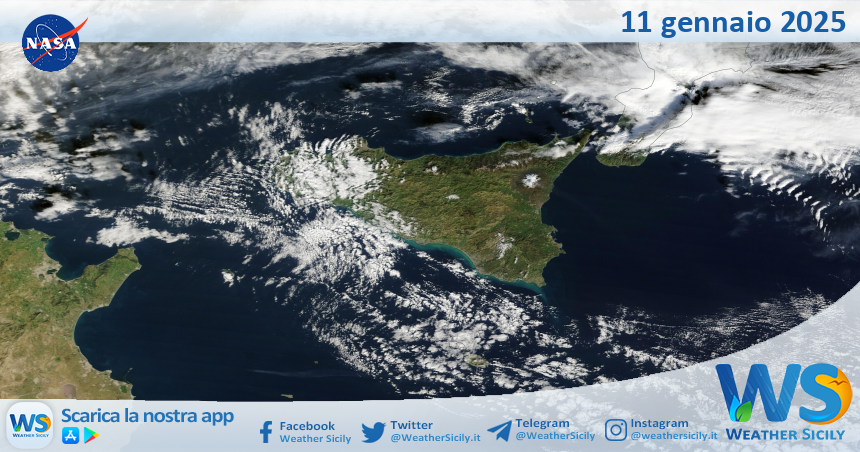 Meteo Sicilia: immagine satellitare Nasa di sabato 11 gennaio 2025