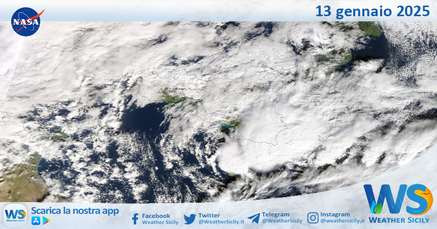 Meteo Sicilia: immagine satellitare Nasa di lunedì 13 gennaio 2025