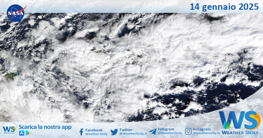 Meteo Sicilia: immagine satellitare Nasa di martedì 14 gennaio 2025