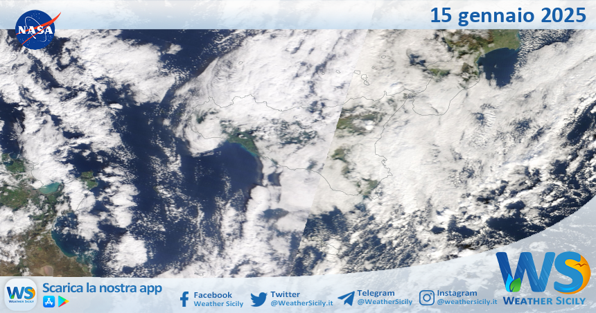 Meteo Sicilia: immagine satellitare Nasa di mercoledì 15 gennaio 2025