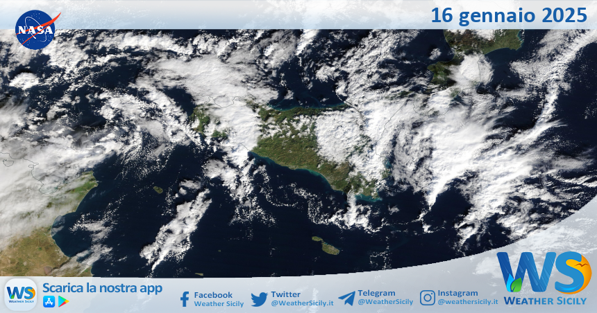 Meteo Sicilia: immagine satellitare Nasa di giovedì 16 gennaio 2025