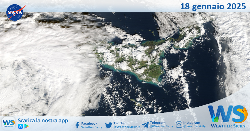 Meteo Sicilia: immagine satellitare Nasa di sabato 18 gennaio 2025