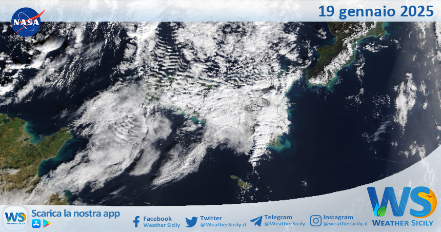 Meteo Sicilia: immagine satellitare Nasa di domenica 19 gennaio 2025