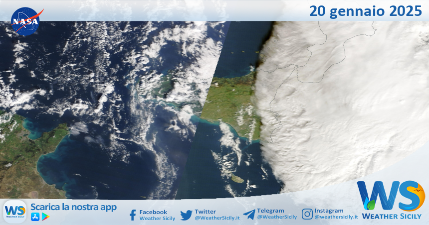 Meteo Sicilia: immagine satellitare Nasa di lunedì 20 gennaio 2025