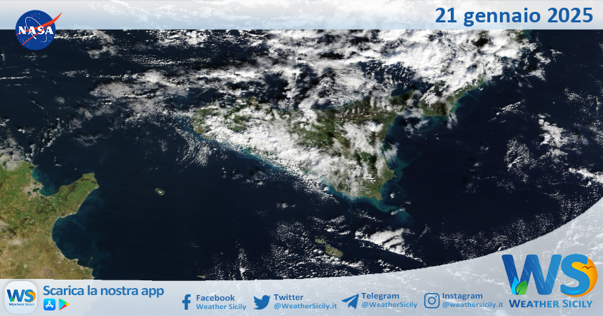 Meteo Sicilia: immagine satellitare Nasa di martedì 21 gennaio 2025