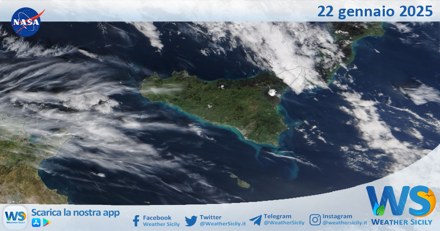 Meteo Sicilia: immagine satellitare Nasa di mercoledì 22 gennaio 2025