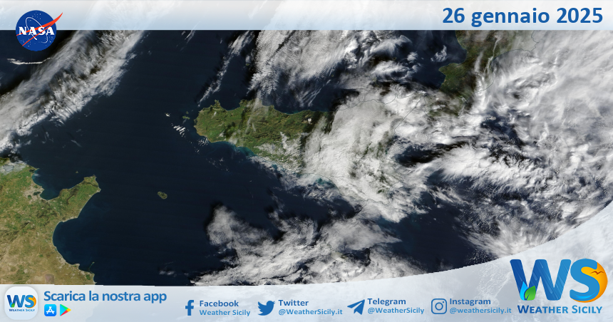 Meteo Sicilia: immagine satellitare Nasa di domenica 26 gennaio 2025