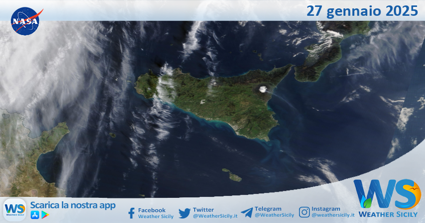 Meteo Sicilia: immagine satellitare Nasa di lunedì 27 gennaio 2025