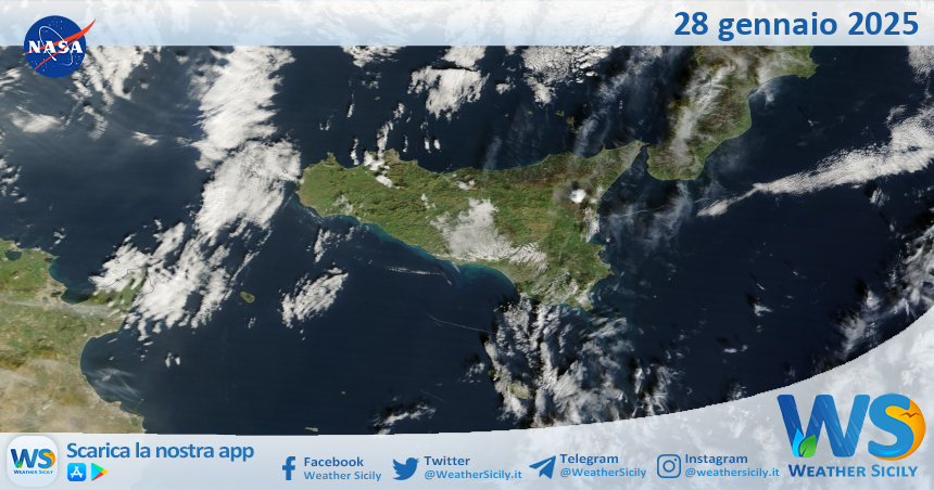 Meteo Sicilia: immagine satellitare Nasa di martedì 28 gennaio 2025