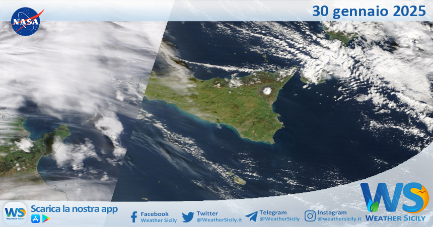 Meteo Sicilia: immagine satellitare Nasa di giovedì 30 gennaio 2025