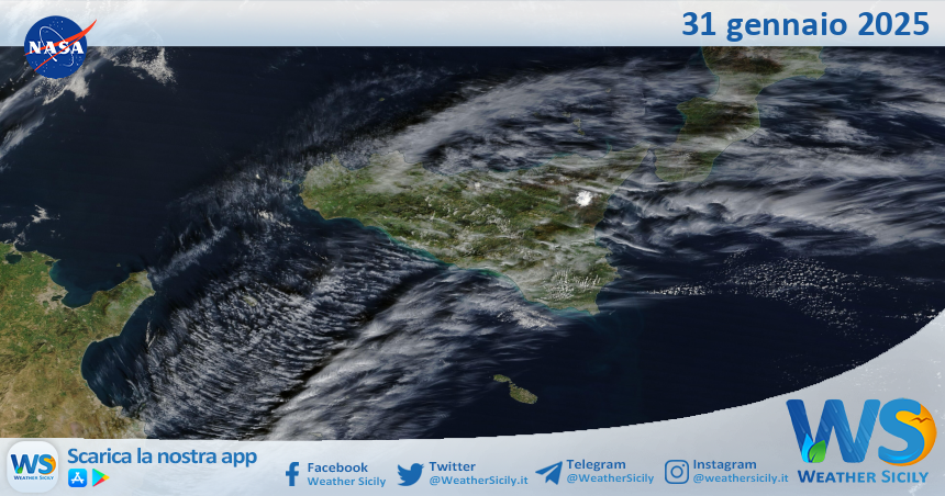 Meteo Sicilia: immagine satellitare Nasa di venerdì 31 gennaio 2025