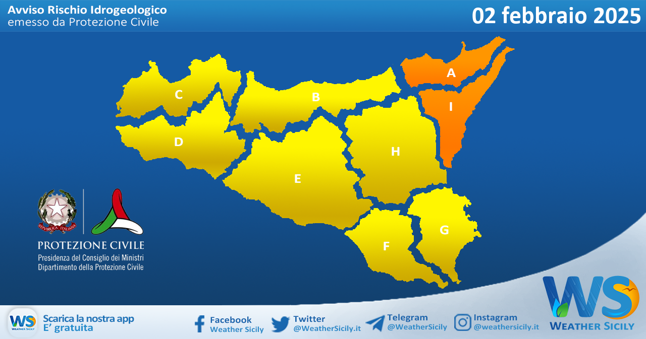 Meteo Sicilia: bollettino di allerta meteo per domani, domenica 02 febbraio 2025