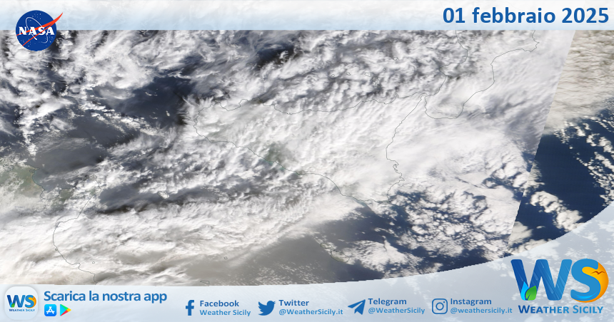 Meteo Sicilia: immagine satellitare Nasa di sabato 01 febbraio 2025