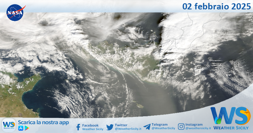 Meteo Sicilia: immagine satellitare Nasa di domenica 02 febbraio 2025