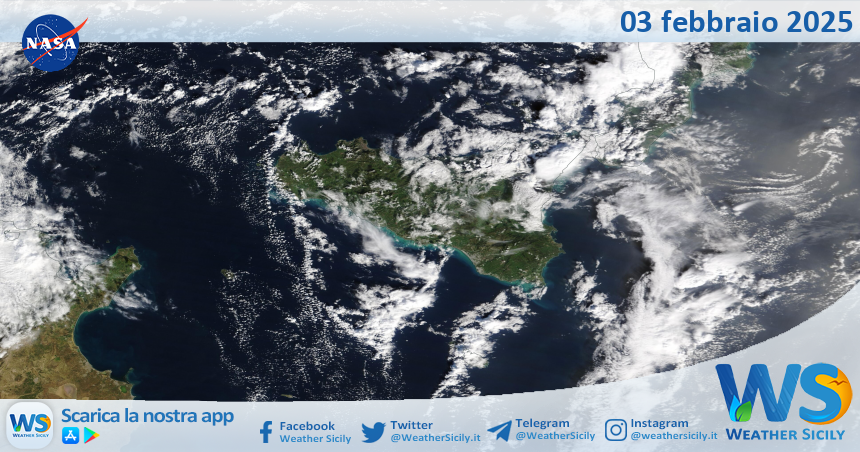 Meteo Sicilia: immagine satellitare Nasa di lunedì 03 febbraio 2025