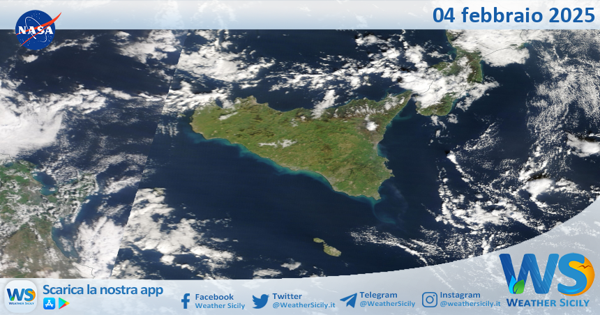 Meteo Sicilia: immagine satellitare Nasa di martedì 04 febbraio 2025