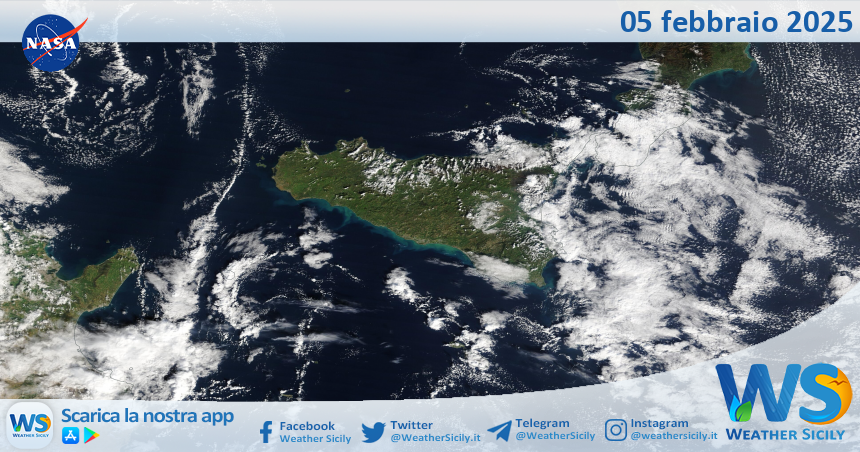 Meteo Sicilia: immagine satellitare Nasa di mercoledì 05 febbraio 2025