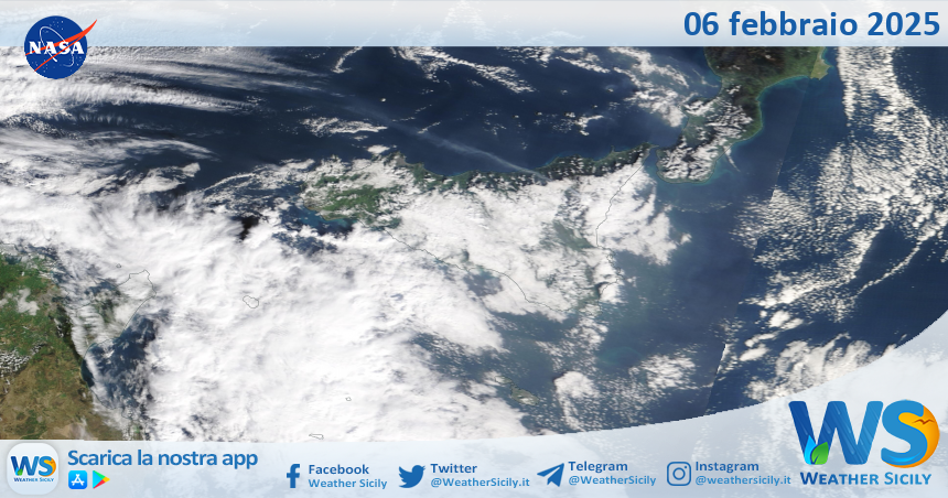 Meteo Sicilia: immagine satellitare Nasa di giovedì 06 febbraio 2025