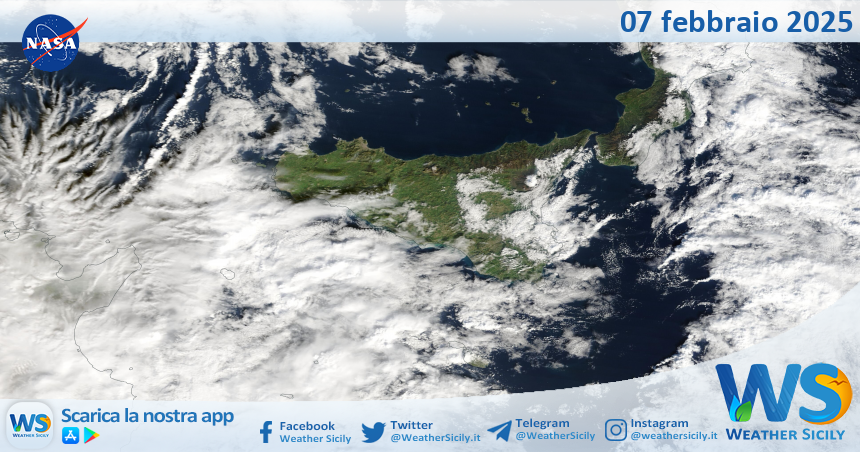 Meteo Sicilia: immagine satellitare Nasa di venerdì 07 febbraio 2025