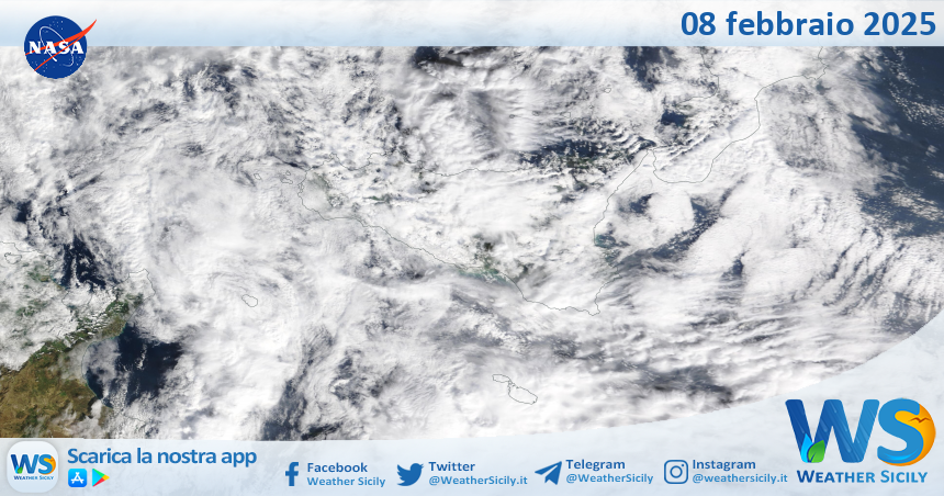 Meteo Sicilia: immagine satellitare Nasa di sabato 08 febbraio 2025