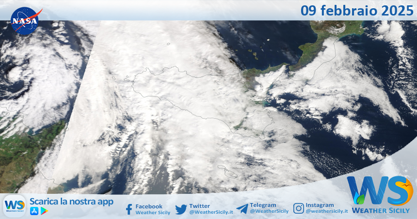 Meteo Sicilia: immagine satellitare Nasa di domenica 09 febbraio 2025