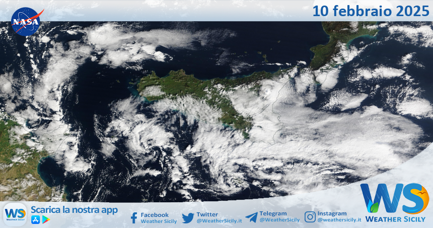 Meteo Sicilia: immagine satellitare Nasa di lunedì 10 febbraio 2025