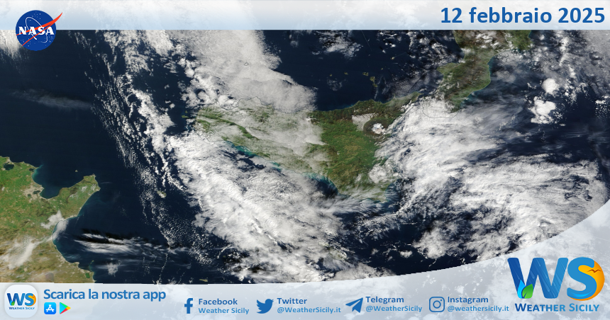 Meteo Sicilia: immagine satellitare Nasa di mercoledì 12 febbraio 2025