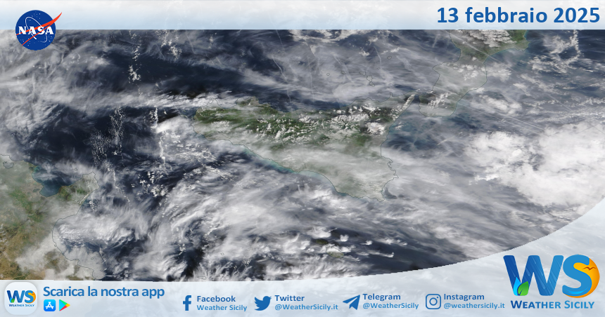 Meteo Sicilia: immagine satellitare Nasa di giovedì 13 febbraio 2025