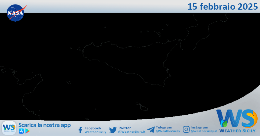 Meteo Sicilia: immagine satellitare Nasa di sabato 15 febbraio 2025