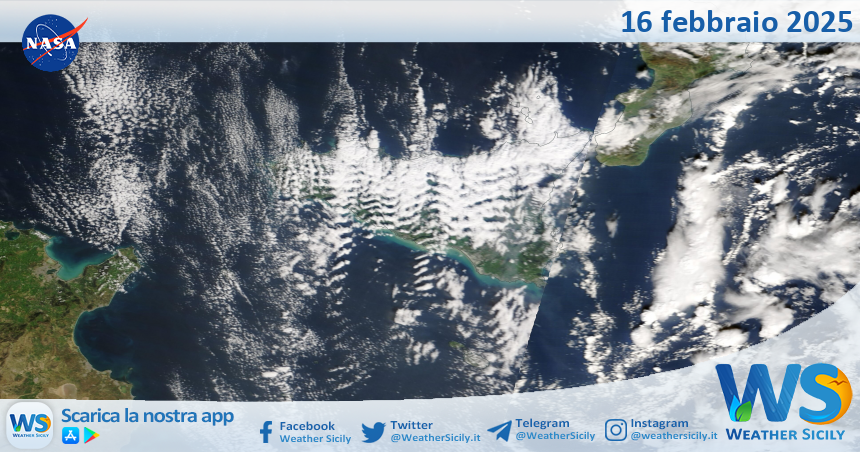 Meteo Sicilia: immagine satellitare Nasa di domenica 16 febbraio 2025