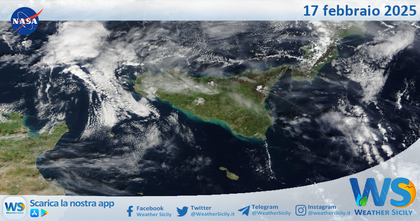 Meteo Sicilia: immagine satellitare Nasa di lunedì 17 febbraio 2025