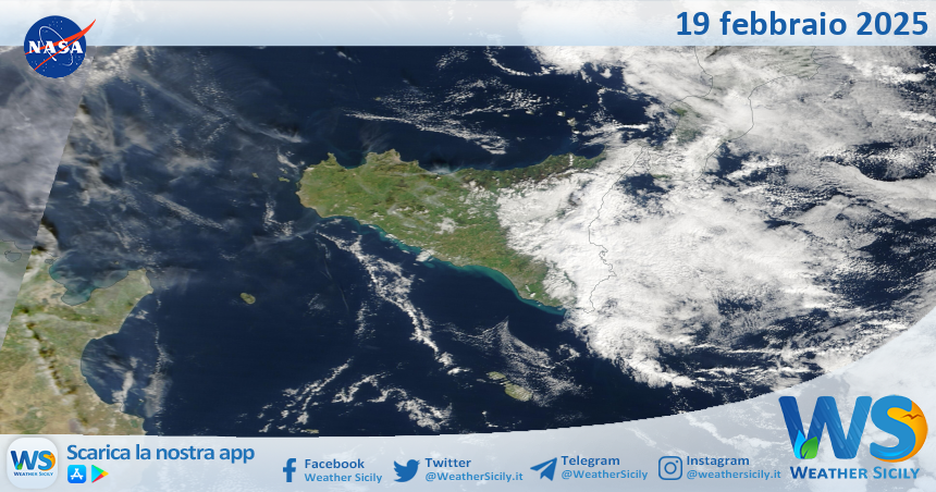 Meteo Sicilia: immagine satellitare Nasa di mercoledì 19 febbraio 2025