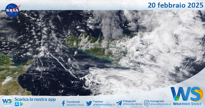 Meteo Sicilia: immagine satellitare Nasa di giovedì 20 febbraio 2025