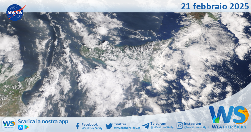 Meteo Sicilia: immagine satellitare Nasa di venerdì 21 febbraio 2025