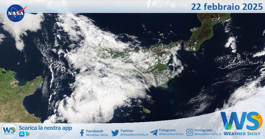 Meteo Sicilia: immagine satellitare Nasa di sabato 22 febbraio 2025