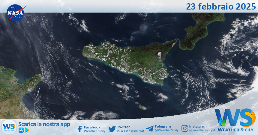 Meteo Sicilia: immagine satellitare Nasa di domenica 23 febbraio 2025