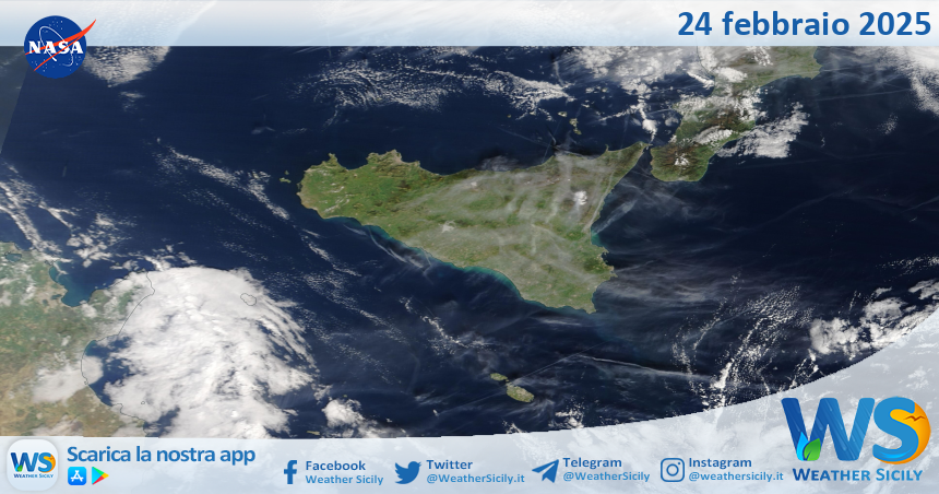 Meteo Sicilia: immagine satellitare Nasa di lunedì 24 febbraio 2025