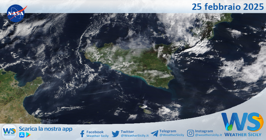 Meteo Sicilia: immagine satellitare Nasa di martedì 25 febbraio 2025