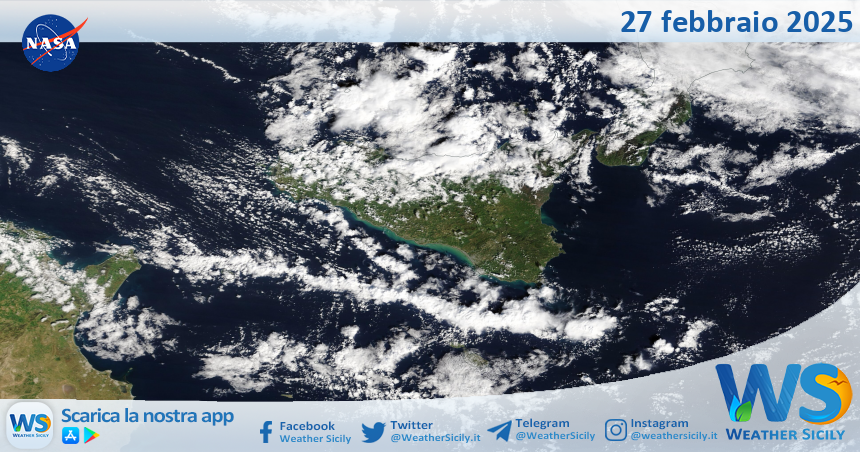 Meteo Sicilia: immagine satellitare Nasa di giovedì 27 febbraio 2025