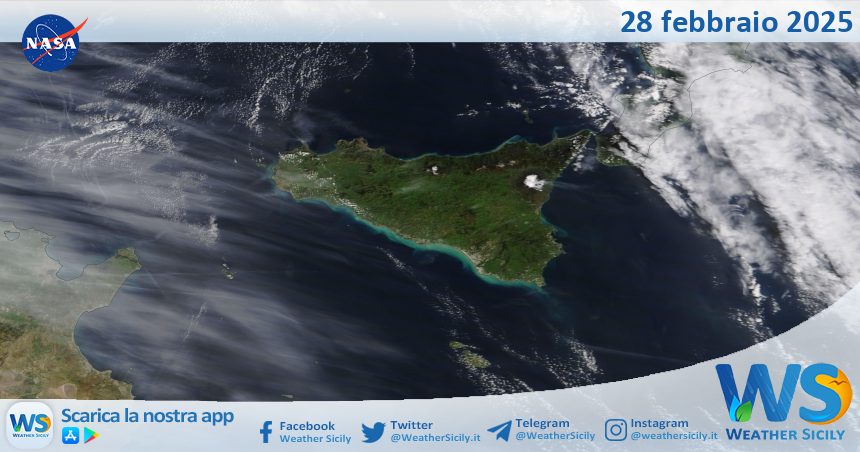 Meteo Sicilia: immagine satellitare Nasa di venerdì 28 febbraio 2025