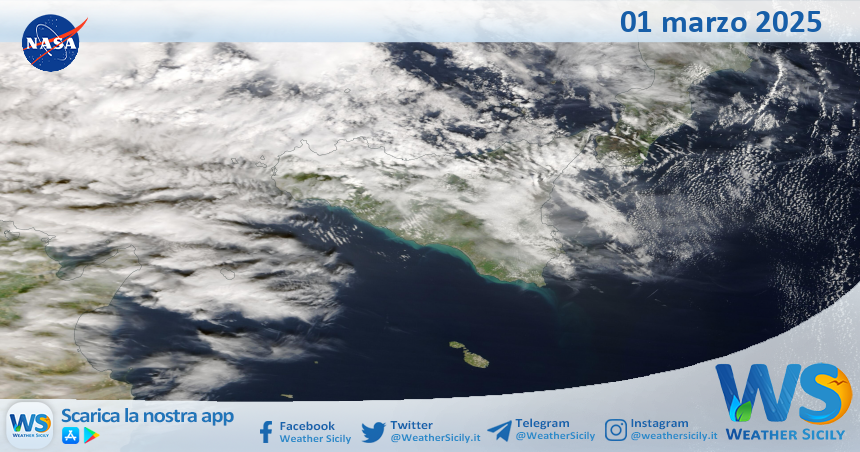 Meteo Sicilia: immagine satellitare Nasa di sabato 01 marzo 2025