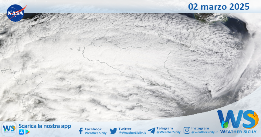 Meteo Sicilia: immagine satellitare Nasa di domenica 02 marzo 2025