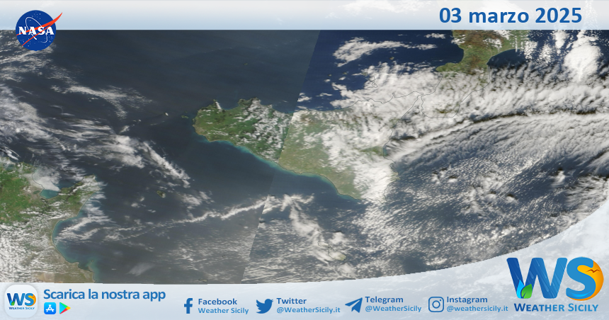 Meteo Sicilia: immagine satellitare Nasa di lunedì 03 marzo 2025