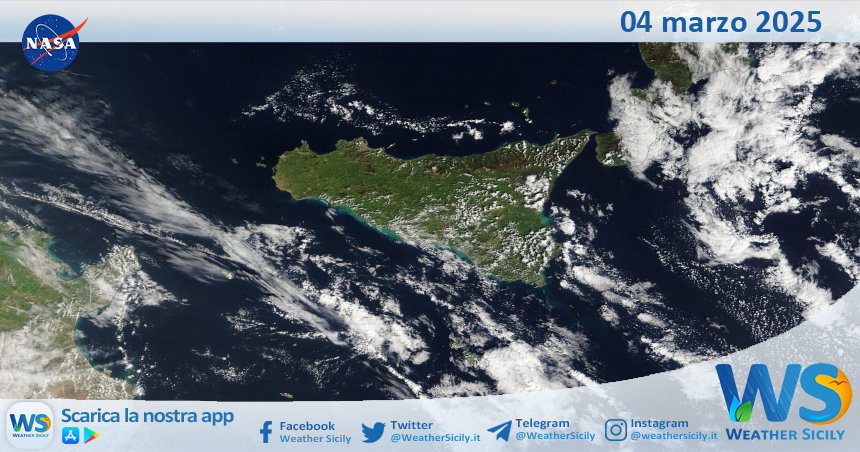 Meteo Sicilia: immagine satellitare Nasa di martedì 04 marzo 2025