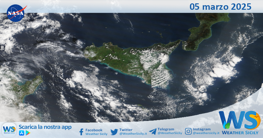 Meteo Sicilia: immagine satellitare Nasa di mercoledì 05 marzo 2025