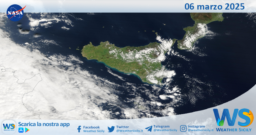 Meteo Sicilia: immagine satellitare Nasa di giovedì 06 marzo 2025