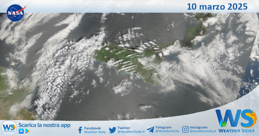 Meteo Sicilia: immagine satellitare Nasa di lunedì 10 marzo 2025